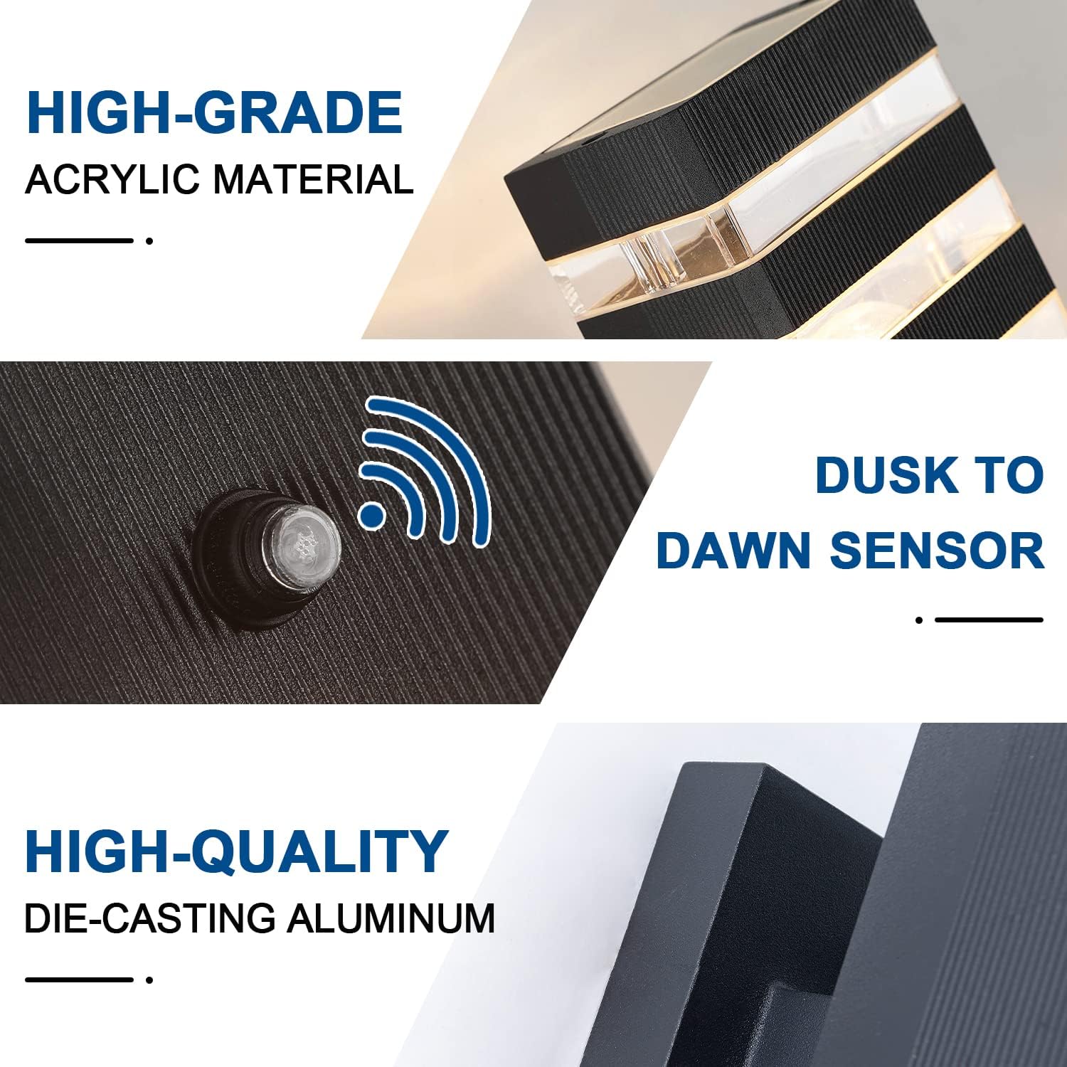 Dusk to Dawn Sensor Outdoor Wall Lights Up Down Porch Lights Modern Exterior Light Fixtures Photocell Waterproof Black Aluminum Housing for Front Porch, Patio, Garage (Use Two E26 Bulbs)