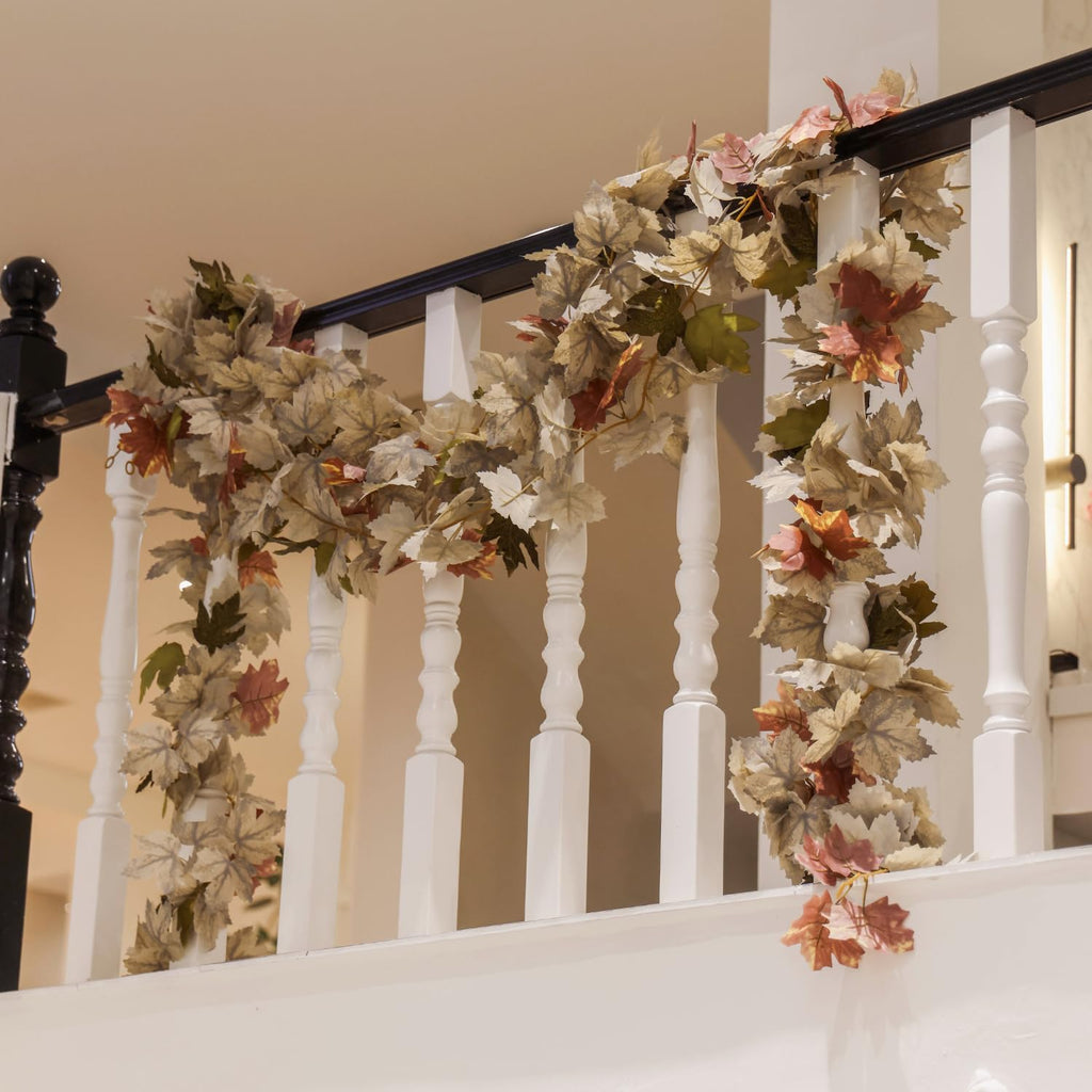 PARTY JOY 6PCS Leaf Garland, 5.6Ft Halloween Garland Artificial Maple Leaf Autumn Hanging Fall Vines Thanksgiving Decorations Fall Decor