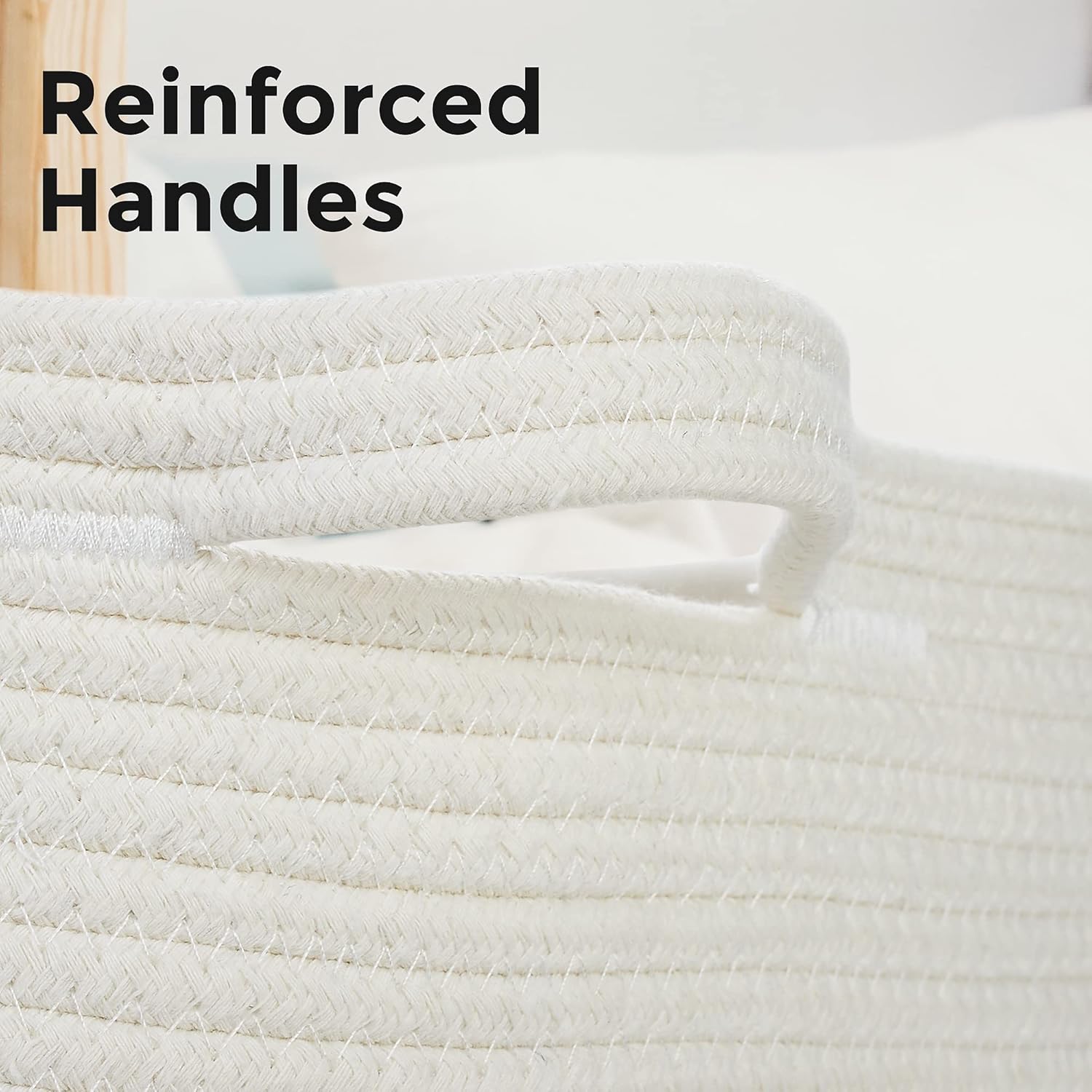 Ravinte Blanket Basket - 20"x 20"x 13" Cotton Rope Basket for Living Room, Baby Toy Storage Basket, Large Woven Laundry Basket (White)