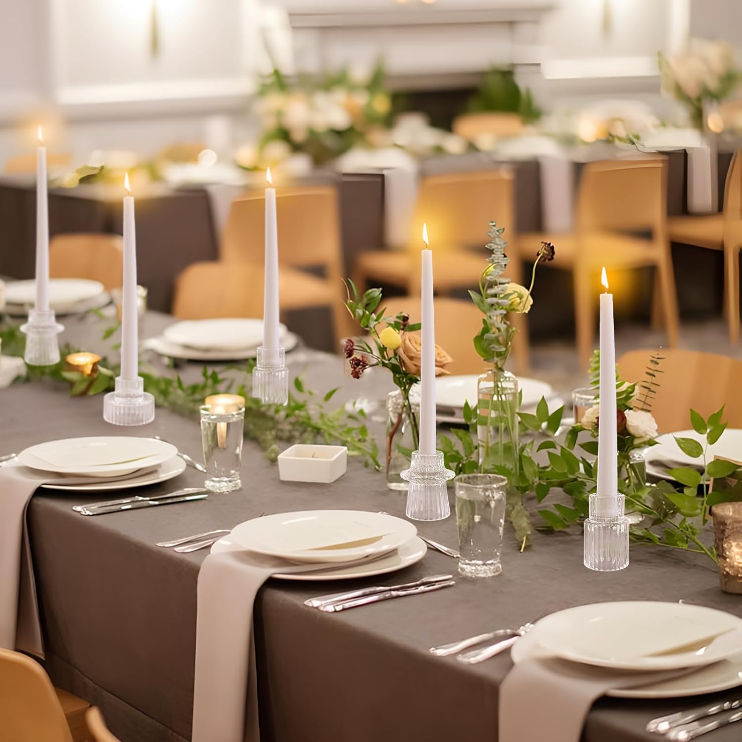 12 Pcs Glass Candlestick Holders Taper Candle Holders for Table Centerpieces, Wedding Decor and Dinner Party, Clear