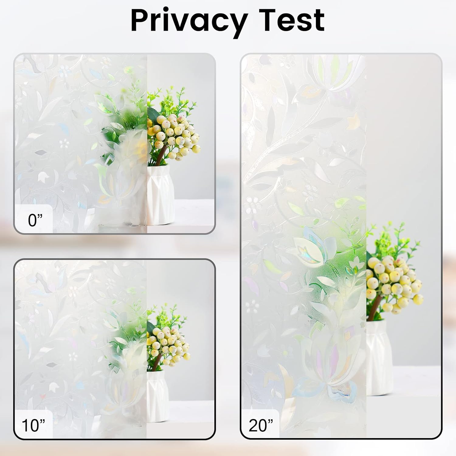 DOWELL Window Privacy Film, 3D Stained Glass Rainbow Films, Decorative Window Vinyl Sun Blocker Door Covering, Static Cling Non-Adhesive Glass Sticker for Home, Blooming Flowers, 23.6"x118.1"