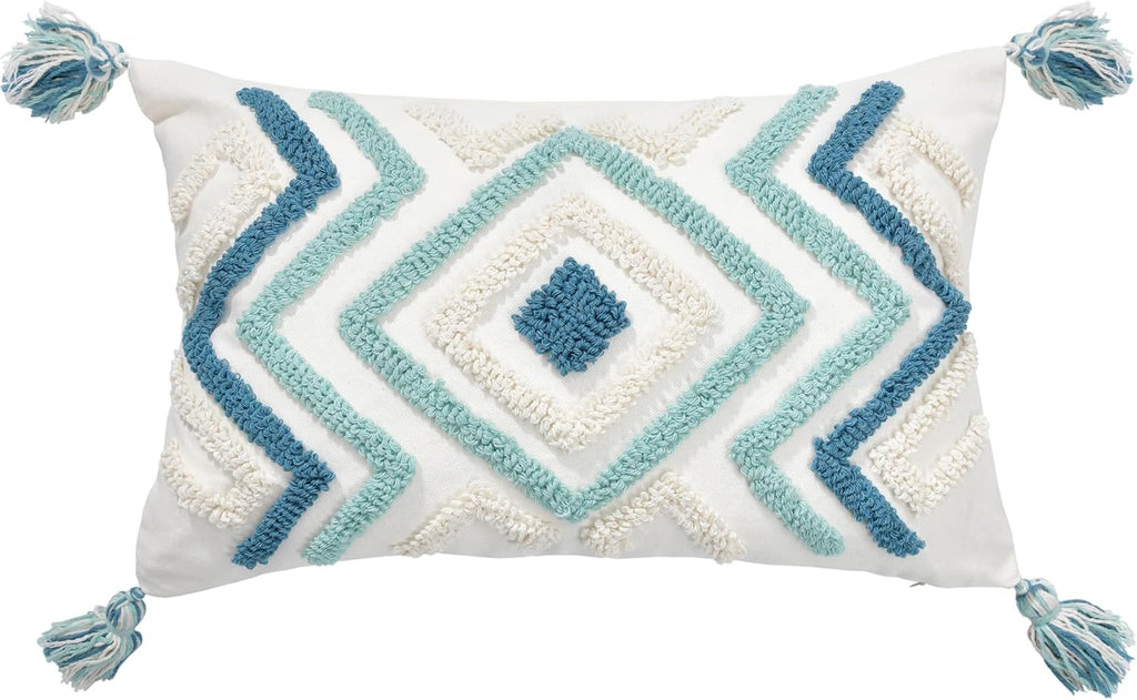 Boho Pillow Covers 12X20 Inch Boho Tufted Throw Pillow Covers Decorative Tassels Cushion Cover Farmhouse Pillow Case for Couch Sofa Bed Living Room Bedroom, Teal