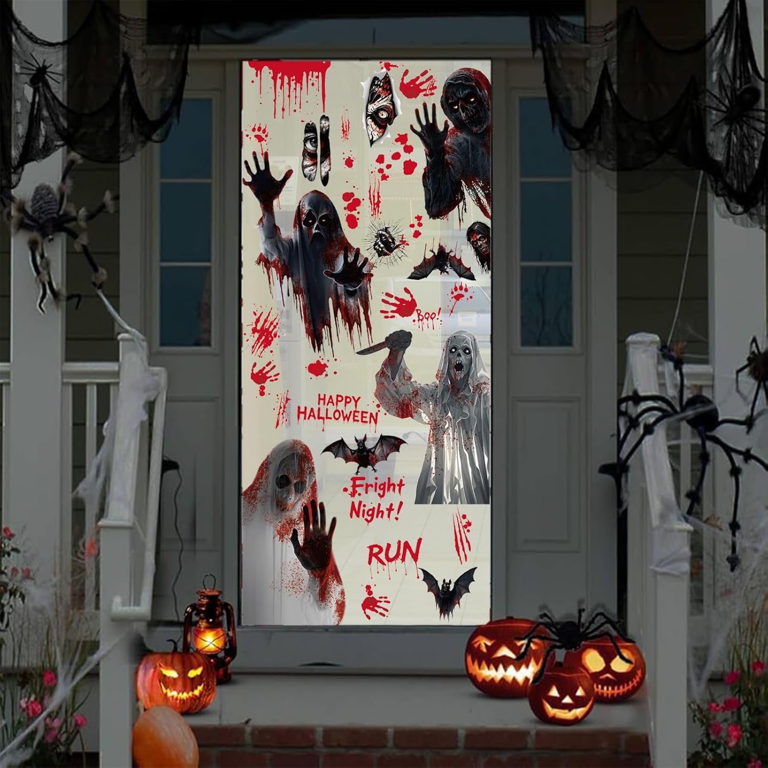 Bloss Halloween Window Clings for Glass Window Decorations,Double Side Scary Ghosts Halloween Window Stickers,Bloody-Handprint-Footprint Windows Decals for Home/Party Decoration