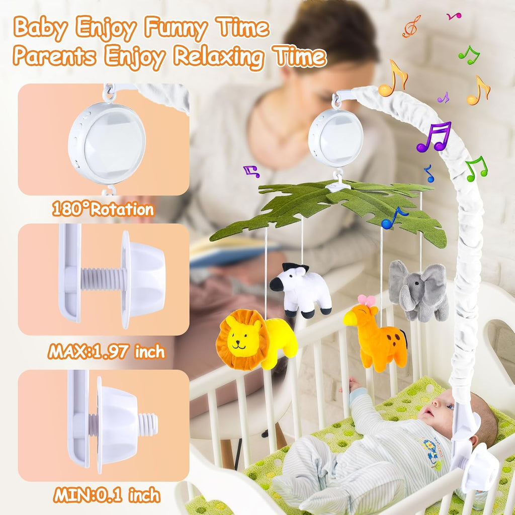 Baby Crib Mobile with Music and Lights, Mobile for Crib with Remote Control, Rotation, Starlight Projection, Crib Toys for Babies Boys Girls(Green)