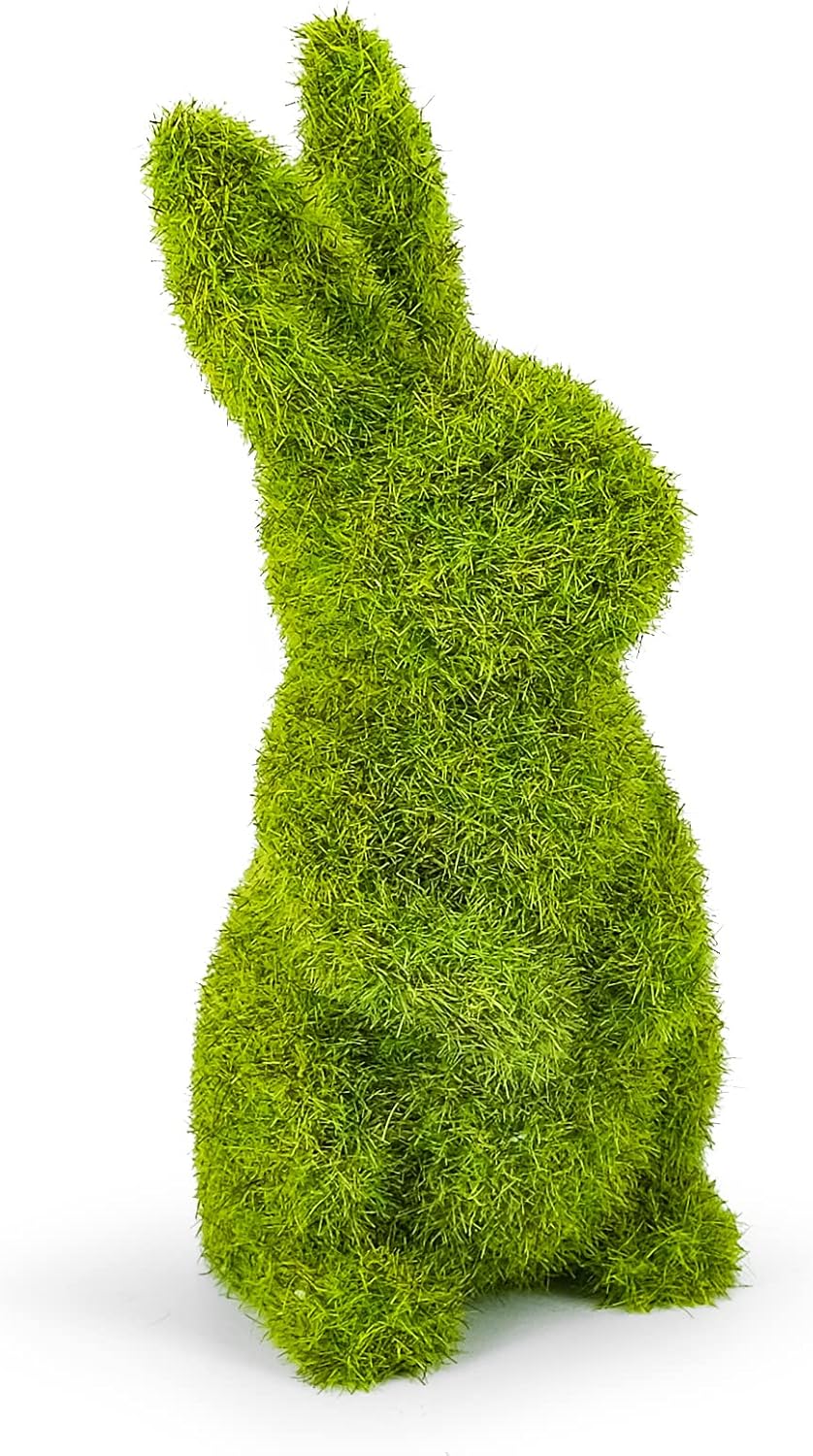 Easter Bunny Decorations,Resin Moss Bunny Figurine,Garden Artificial Moss Rabbit Easter Décor Party Favors Gifts(Medium Stand)
