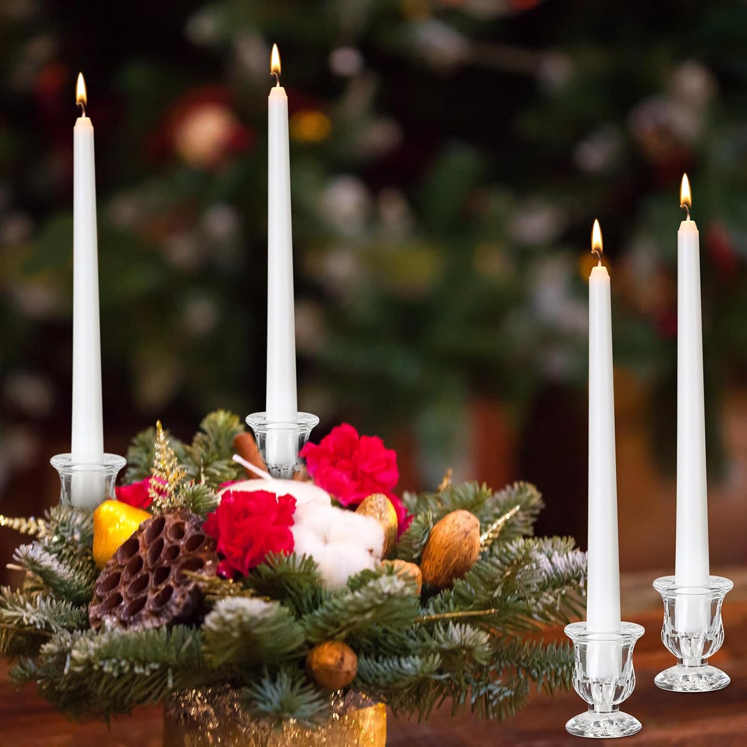 48 Pcs Glass Taper Candle Holders Bulk 2. 5 Inch Clear Candlestick Holder with Long Tapered Candles Candle Sticks Set for Table Centerpiece Wedding Christmas Party Decoration