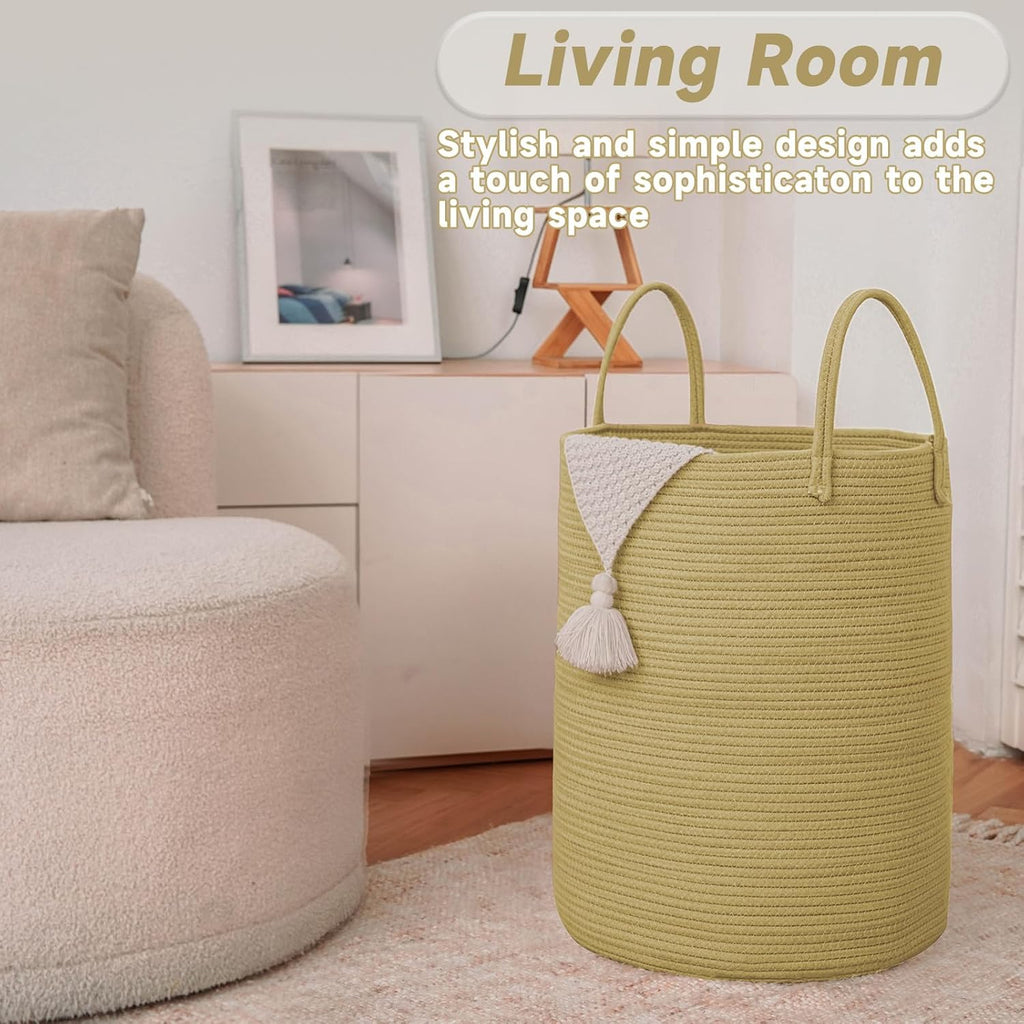 Large Woven Laundry Basket Hamper,100L Cotton Rope Storage Bin for Blankets,Toys and Clothes,Decorative Tall Nursery Hamper for Living Room,Baby Nursery,Bathroom and Bedroom,Jute