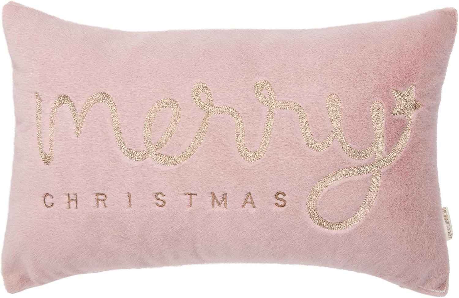 Faux Fur Merry Christmas Pillow Covers 18x18,Gold Embroidered Throw Pillow Covers Christmas Decorations Holiday Pillows for Home Couch,Pink Blush/Gold