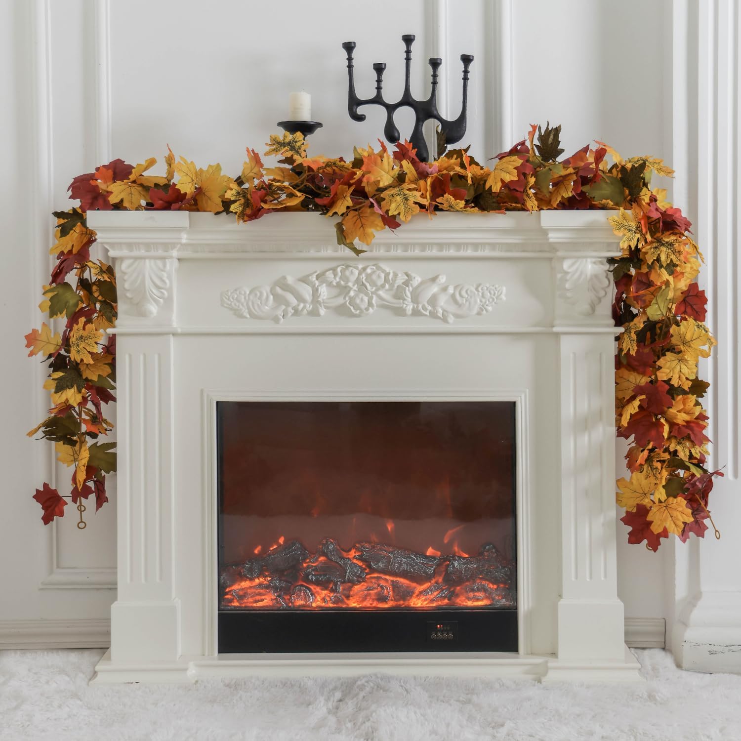 PARTY JOY 6PCS Orange Leaf Garland, 5.6Ft Halloween Garland Artificial Maple Leaf Autumn Hanging Fall Vines Thanksgiving Decorations Fall Decor