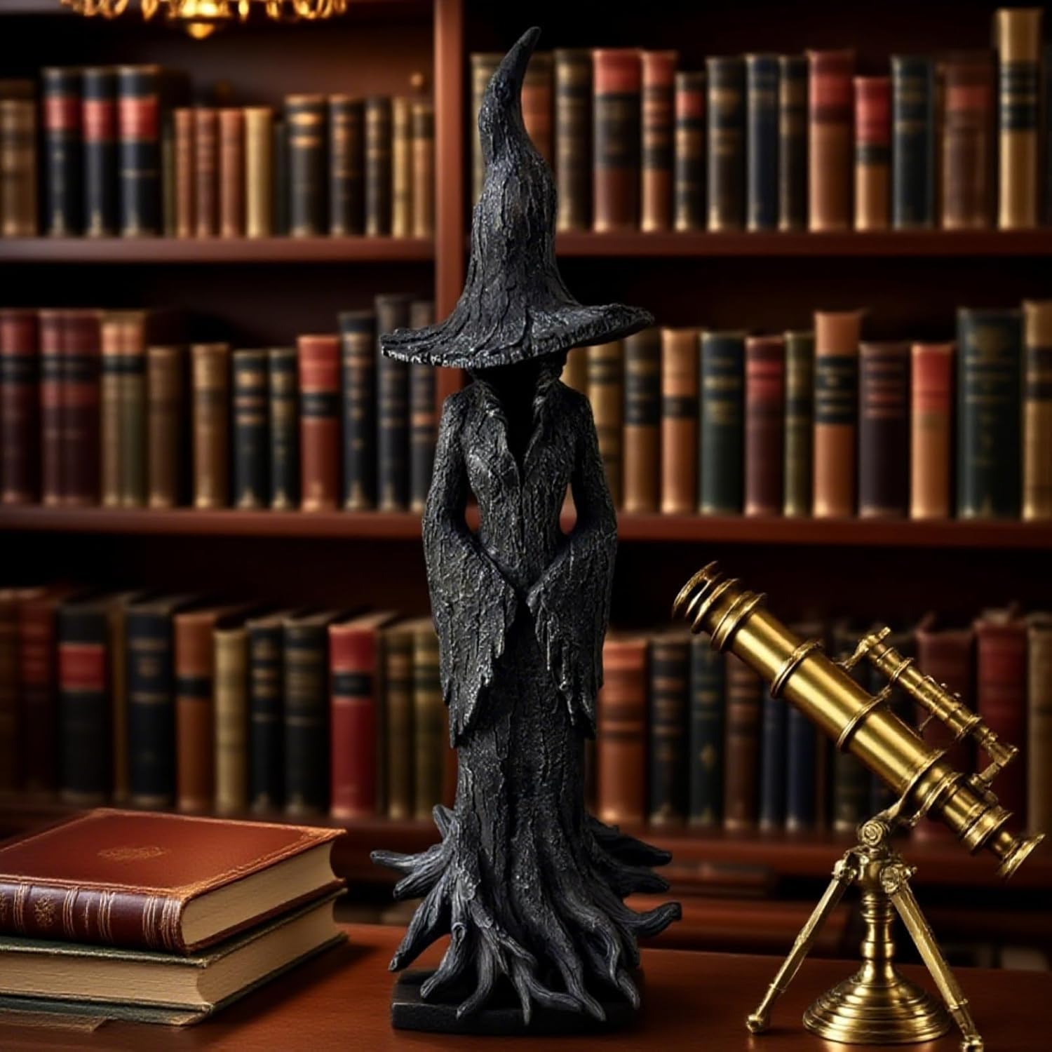 Gothic Halloween Resin Figurine, Retro Magician Decor Dark Fantasy Ornament, Enchanting Witch Statue, Resin Hand-Painted Enchanting Witch Statue (11.8in)