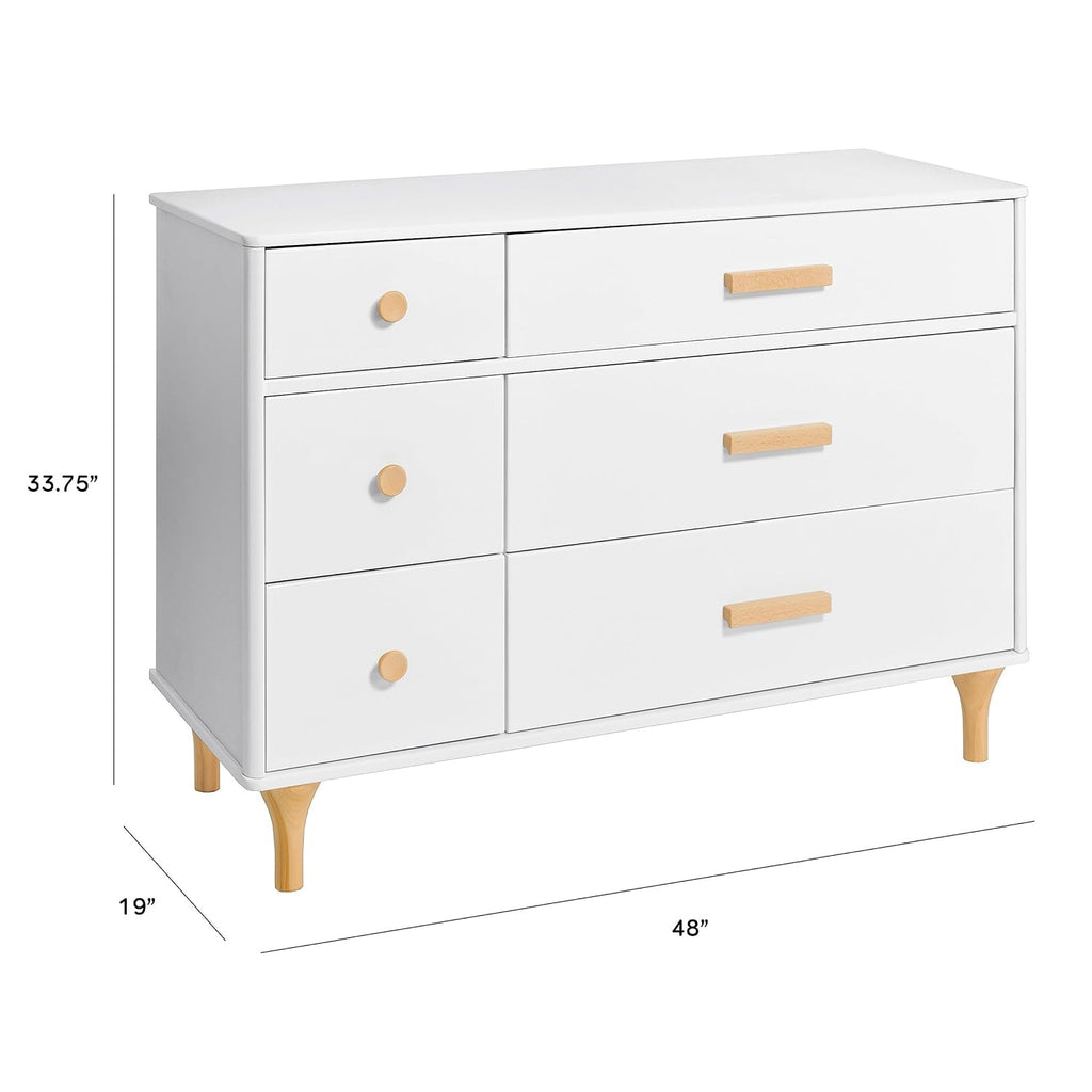 Babyletto Lolly 6-Drawer Assembled Double Dresser in White and Natural, Greenguard Gold Certified