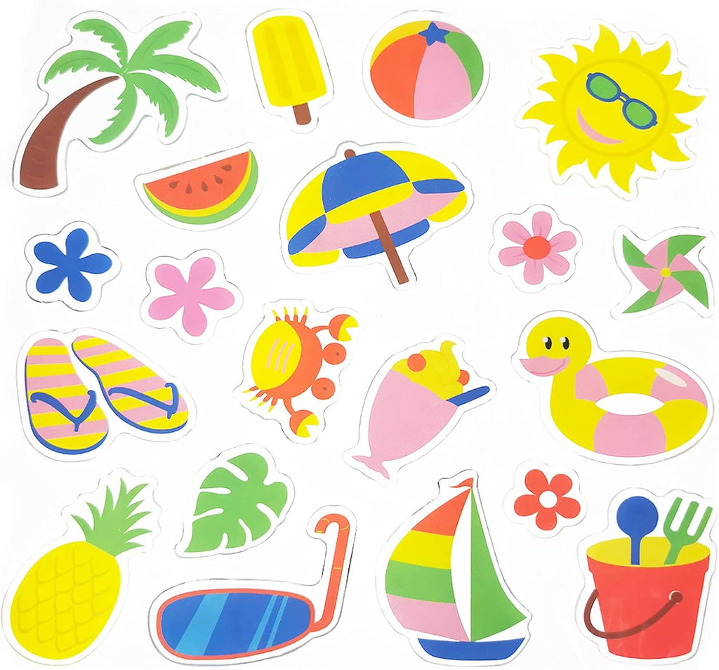 20 PCS Summer Thick Gel Clings Hawaiian Tropic Window Gel Clings Decals Stickers for Kids, Toddlers and Adults Home Airplane Classroom Nursery Beach Party Supplies Decoration Removable and Reusable