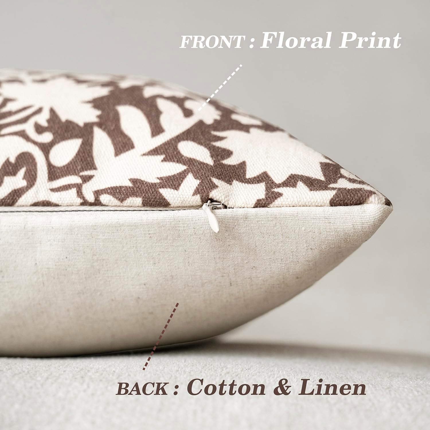 Foindtower Set of 2 Decorative Neutral Floral Throw Pillow Covers Accent Farmhouse Cushion Covers Boho Vintage Pillowcase for Couch Sofa Bedroom Living Room Home Decor Outdoor,18×18 Inch,Brown