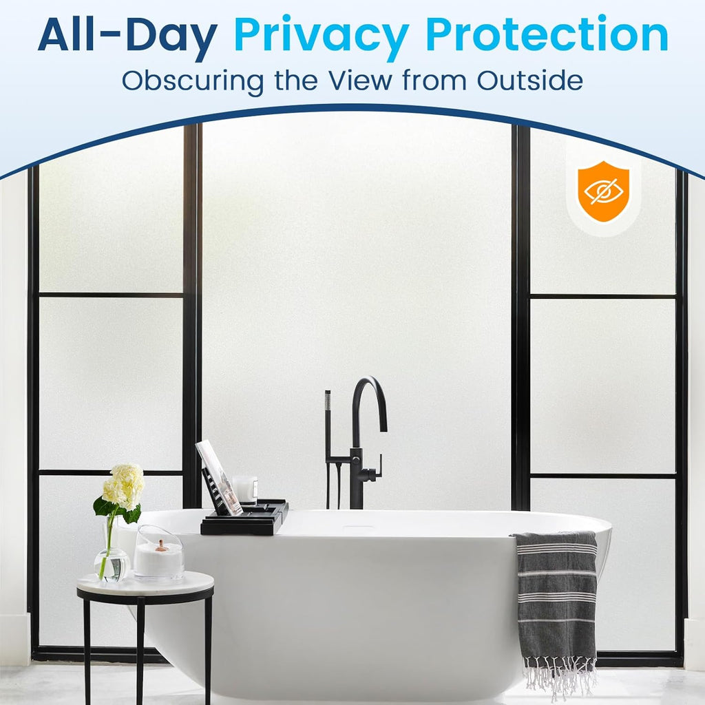 DOWELL Window Privacy Film, Frosted Glass Window Film, Static Cling Non-Adhesive Glass Clings, Sun Blocking Opaque Door Coverings, Reusable Door Sticker for Bathroom Home Office, White, 23.6" x 157.5"