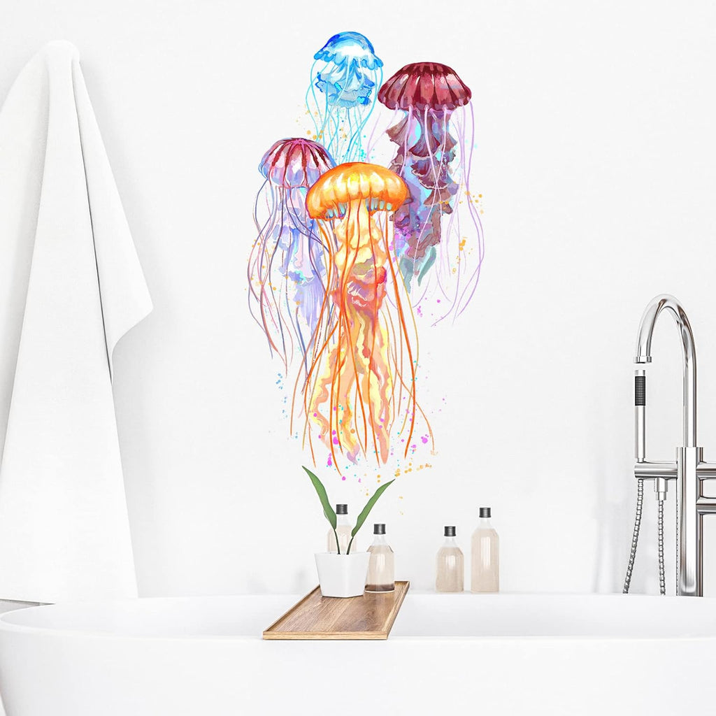 Colorful Beautiful Jellyfishes Wall Decal Nursery Sea Animal Marine Organism Wall Sticker Removable Peel and Stick Waterproof Wall Art Decor Stickers for Kids Baby Classroom Living Room