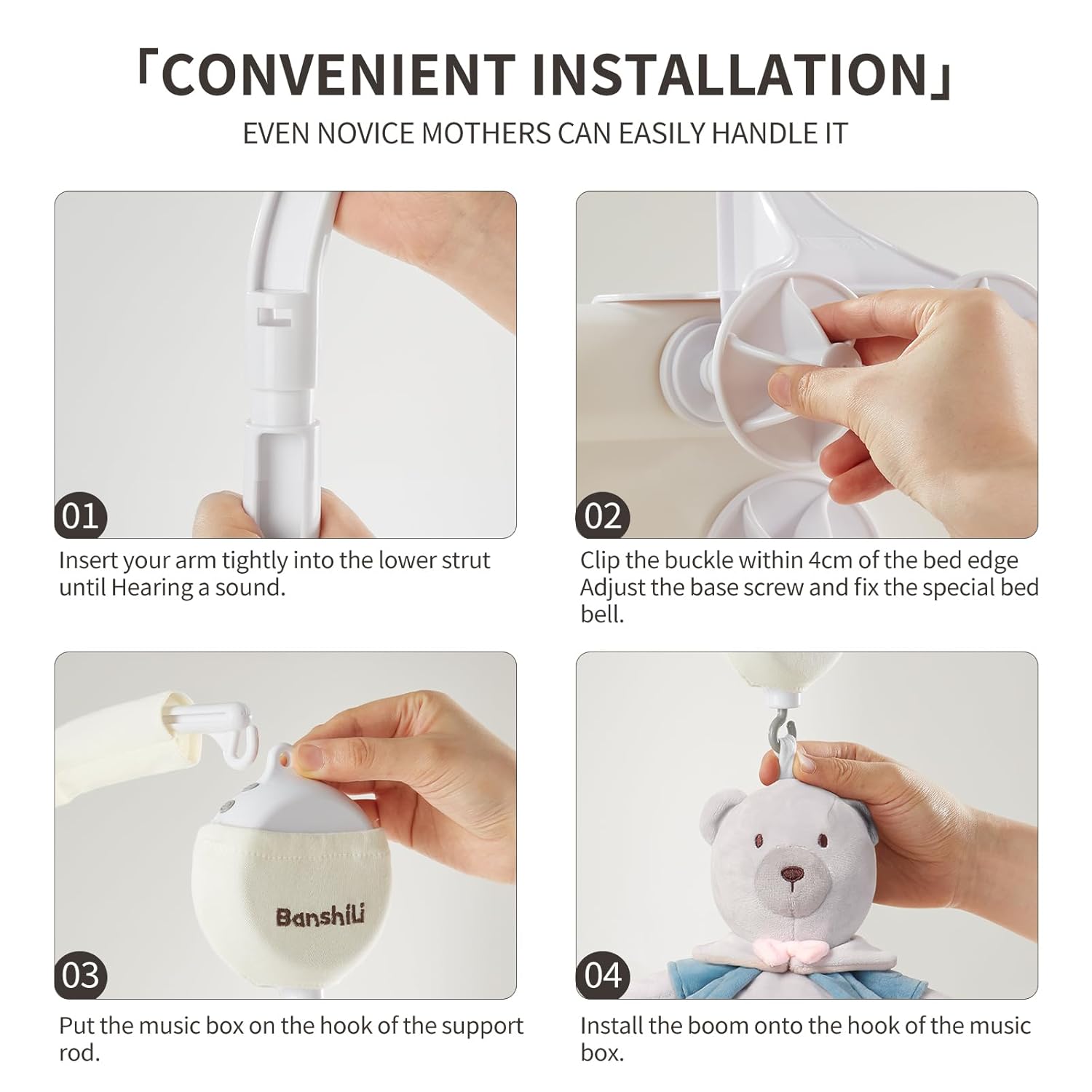 Baby Crib Mobile with Bluetooth,Lullaby and White Noise,Soft Bear Animals Plush Hanging Toys for Newborn Boys & Girls