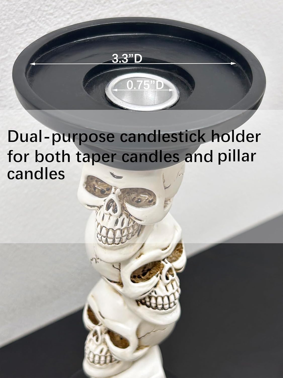 Pillar Candle Holder for Halloween Decoration Indoor, Skull Candlestick Holder, Skeleton Candlestick Holder Spooky Decor Black Taper Candle Holders