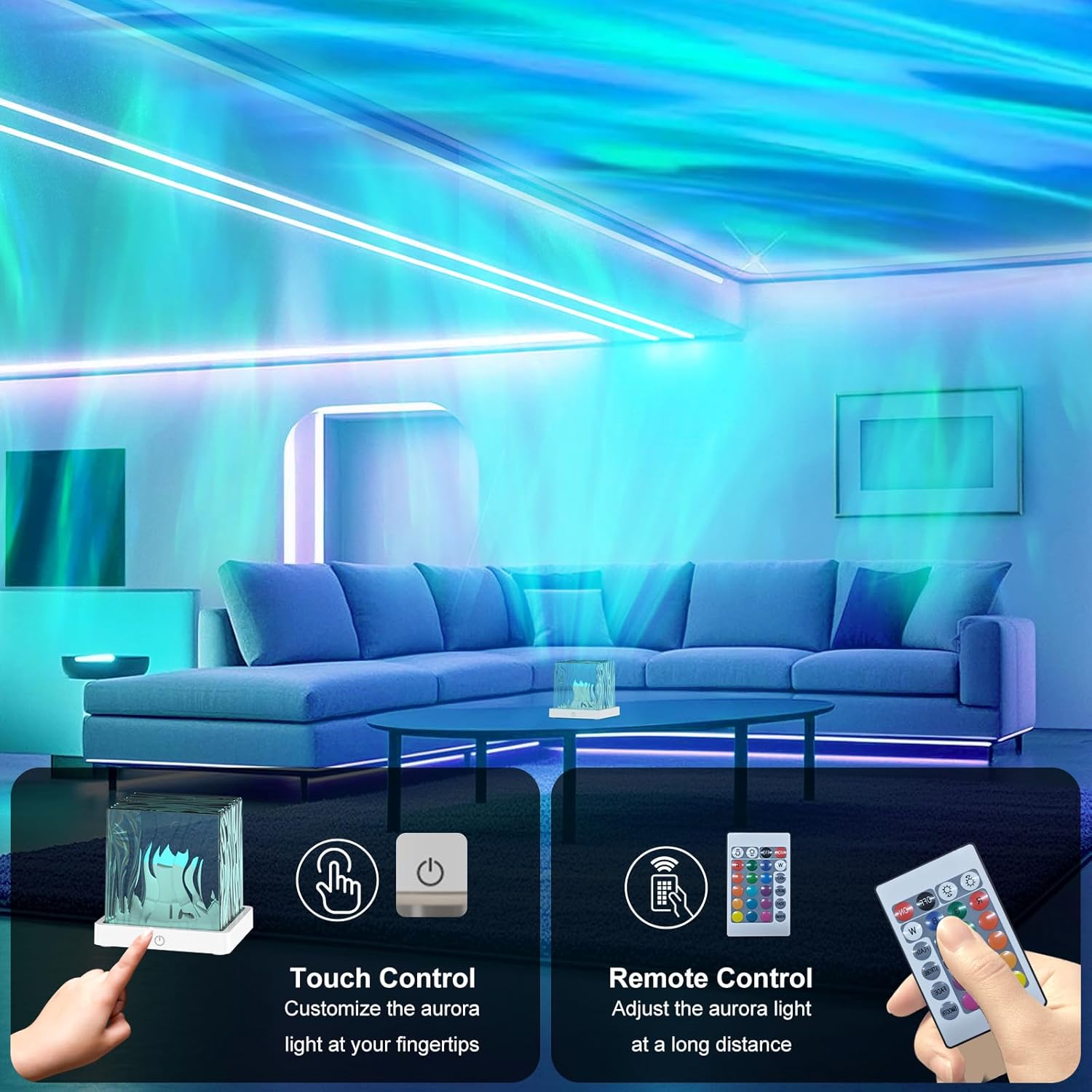 Northern Lights Projector, 16 Colors Rechargeable Aurora Light Projector & Mood Lighting Galaxy Lamp, Aurora Water Ripple Projector Light with Remote Control for Room Decorations,Cool Lights