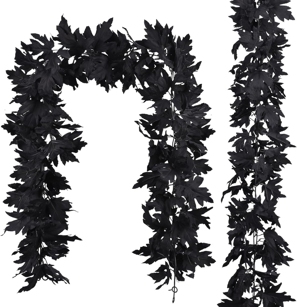 Lvydec 2 Pack Black Halloween Fall Maple Garland - 5.9ft/Piece Artificial Hanging Fall Leave Vines Garland Autumn Decor for Thanksgiving Home Wedding Party