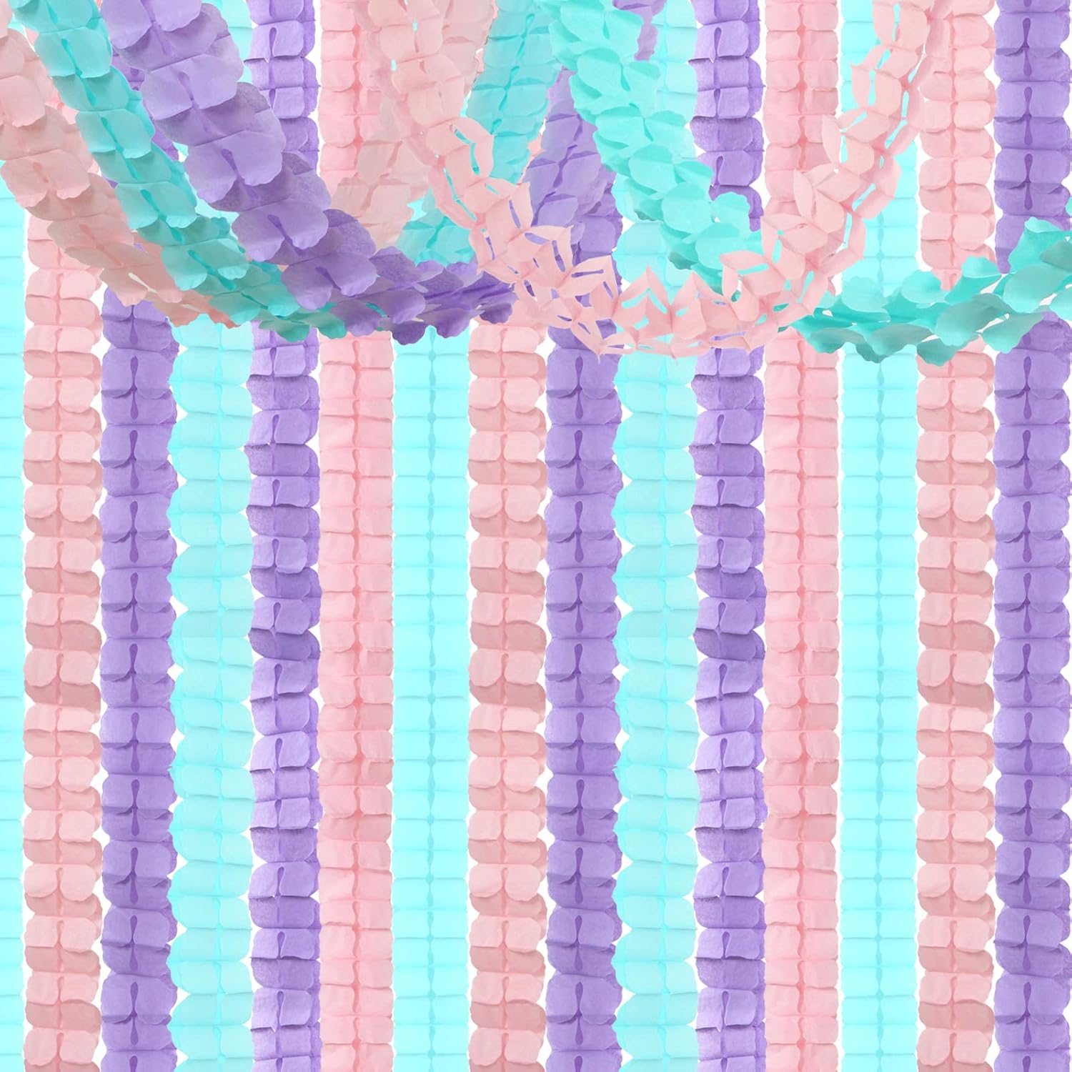 Pink-Purple Mint Mermaid Party-Decorations Streamers-Garland - 12pcs Teal Ocean-Themed 4-Leaf Clover Paper Streamer,Bridal Shower Girls Baby Shower Birthday Wedding Banners Decor Ouruola