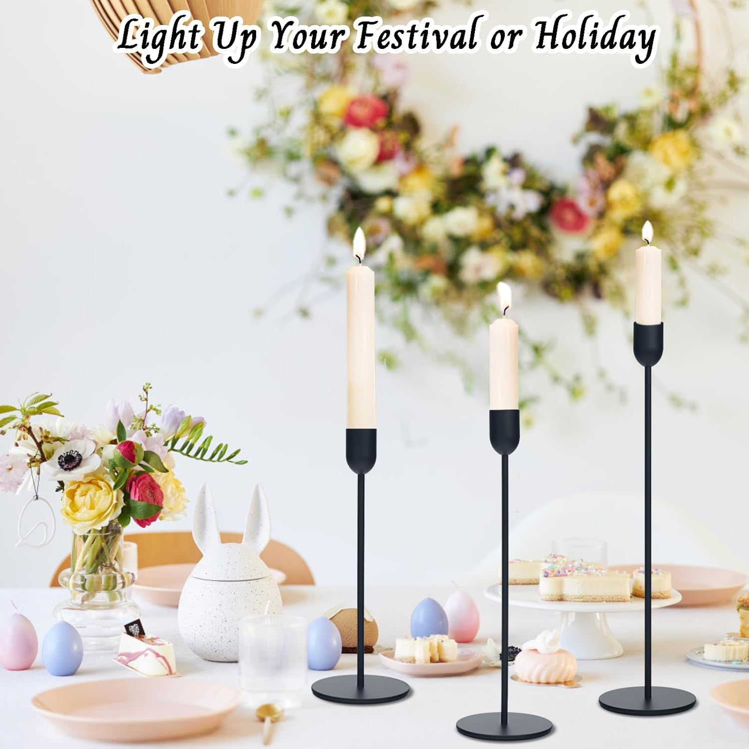 Black Tall Candle Candlestick Holder, Decorative Candlestick Holder for Wedding, Dinning, Party, Fits 3/4 inch Thick Candle&Led Candles
