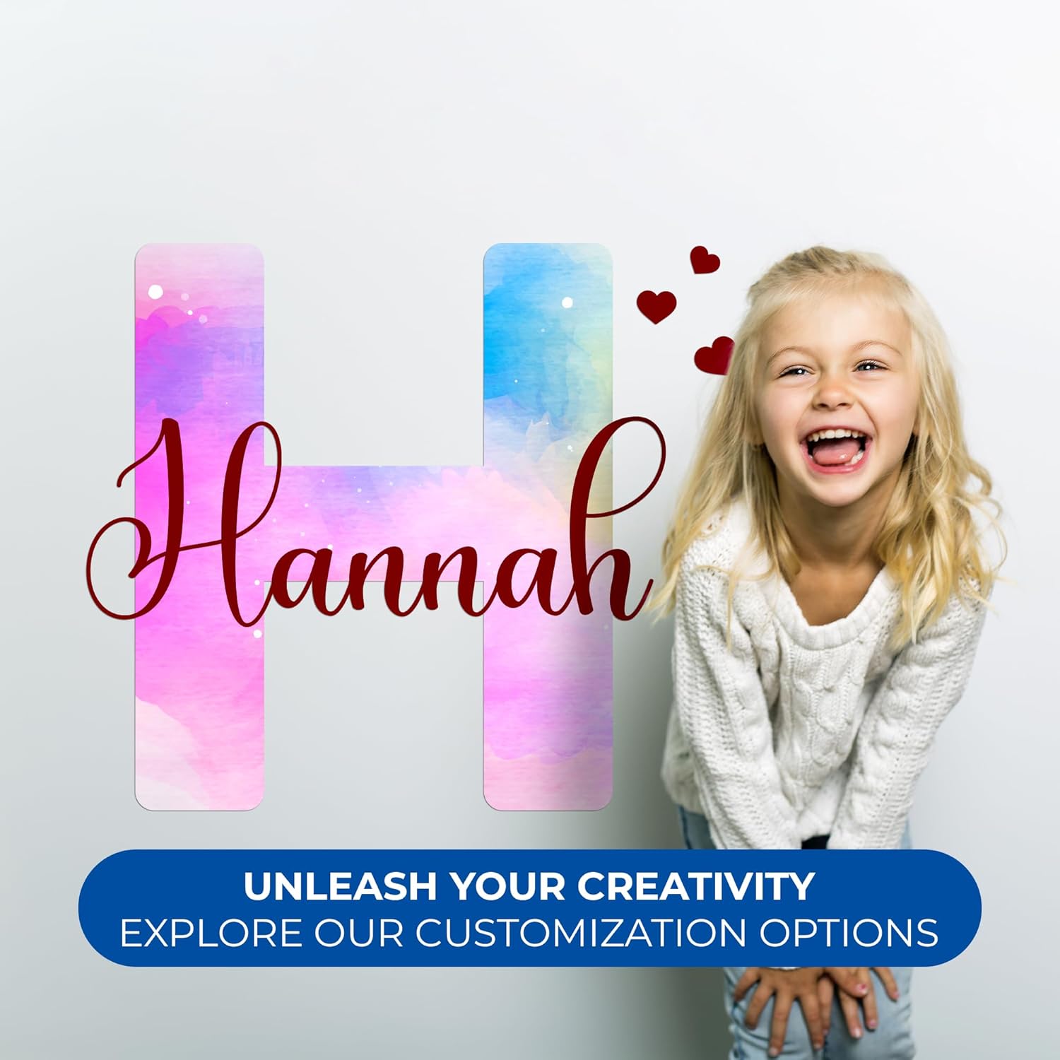 Custom Stickers Name Wall Decor I Personalized Name Sign for Room Decor | Multiple Custom Name & Initial I Decal for Baby Girl Nursery Decor I Nursery Wall Decal for Baby (A. Pink and Blue Sky)