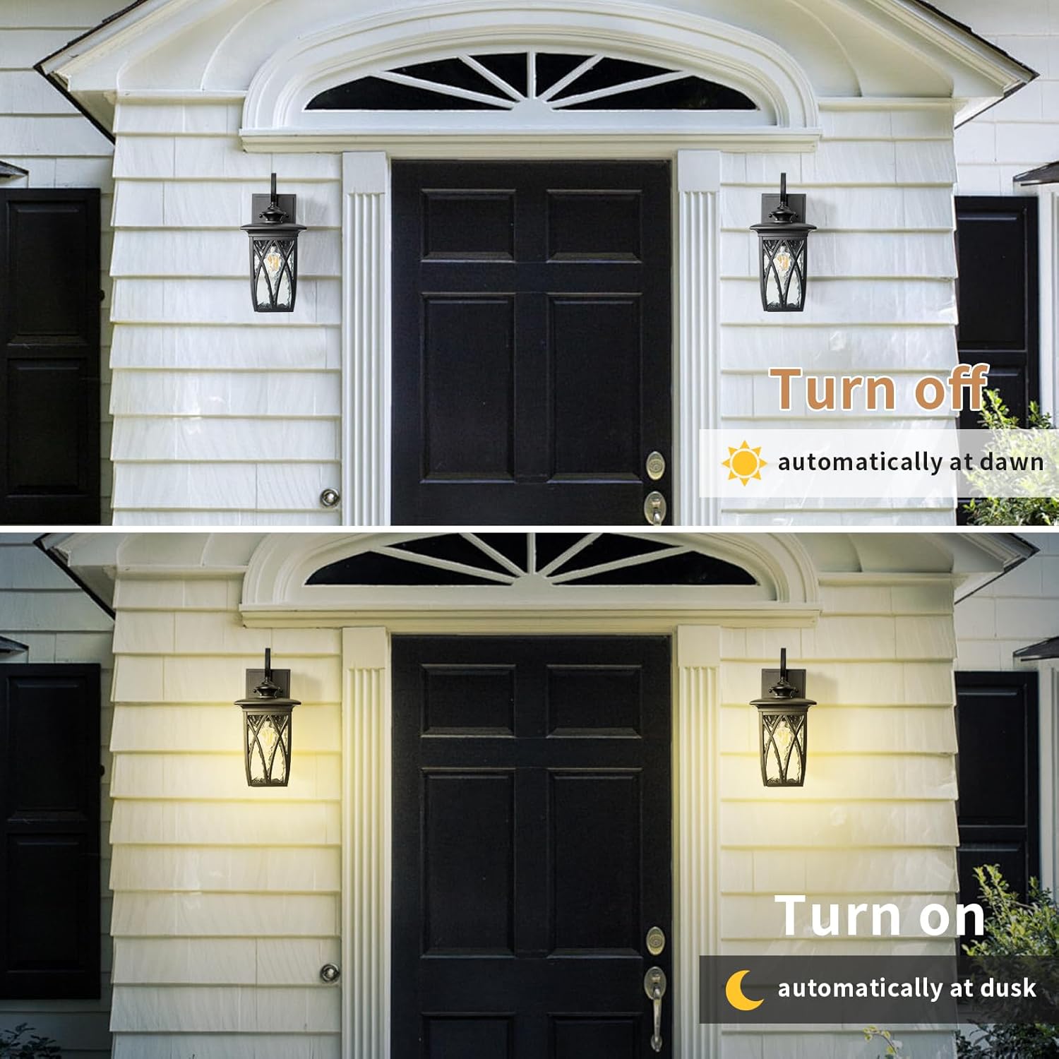 JYZ Dusk to Dawn Outdoor Wall Lantern, Craftsman Style Exterior Sconce Light with Water Ripple Glass, Traditional Porch Light Fixture Wall Mount Lamp for Front Porch Doorway Garage Patio Garden