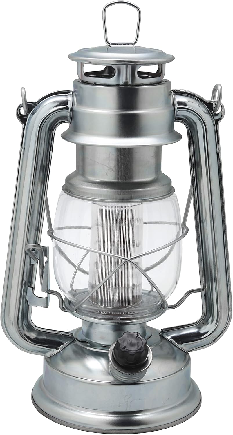 YAKii LED Vintage Metal Hanging Hurricane Lantern - 12 LED Dimmer Switch, Cold White Battery Operated for Power Outage Indoor Camping Outdoor Decoration (Silver Pack of 8)