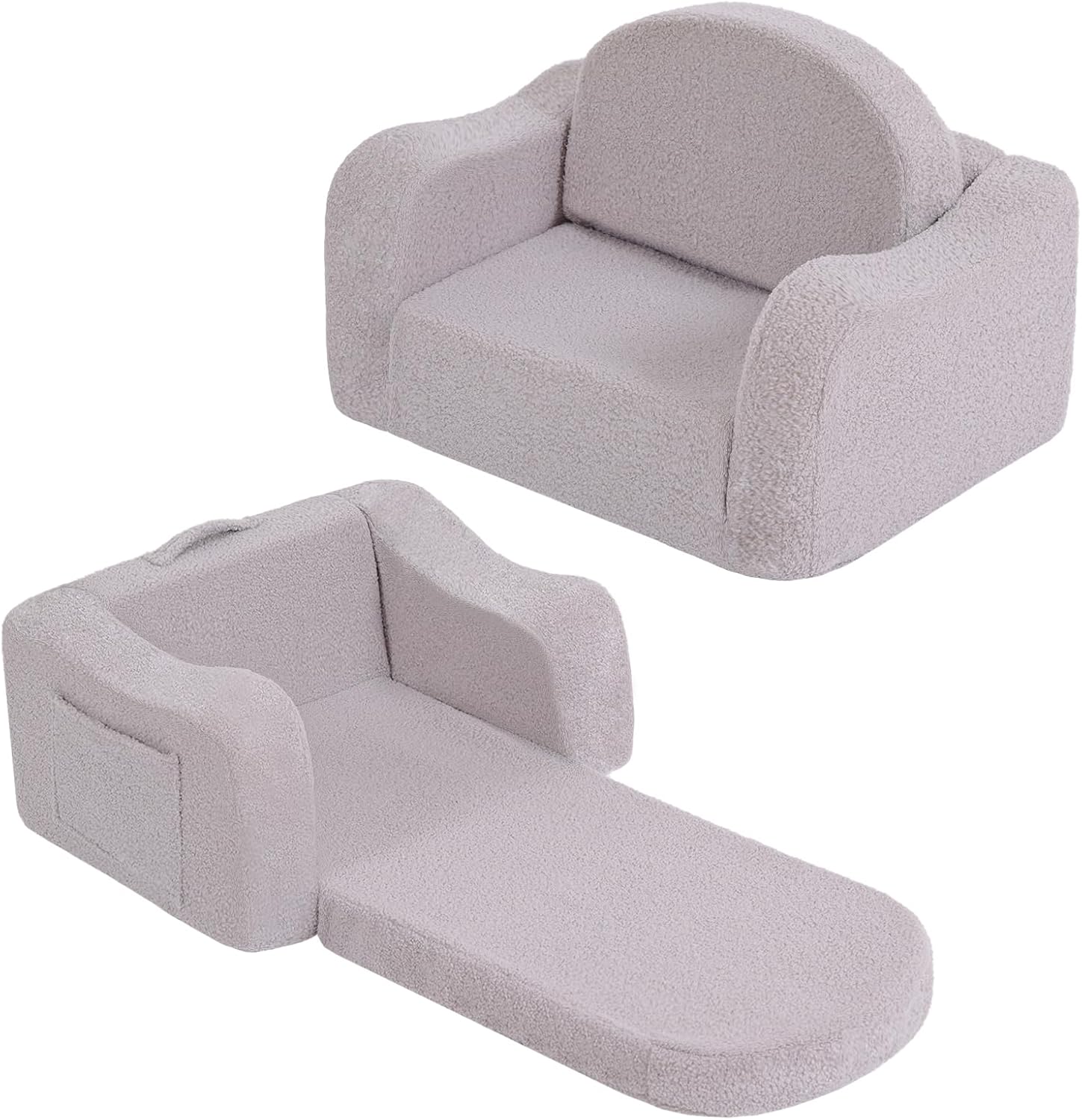 Welnow 2-in-1 Kids Sofa Chair, Convertible Toddler Chair Flip Out Children Sofa Chair with Wave Armrests Folding Kids Play Sofa with Side Pockets & Removable Cover Armchair for Girl or Boy