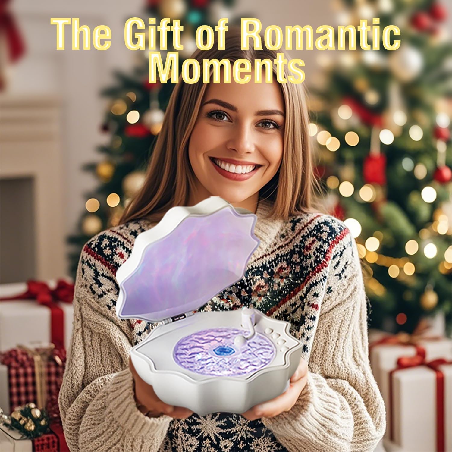 Northern Lights Projector, Night Light Projector for Bedroom Built-in Bluetooth Speaker, White Noise, Shell Night Light for Room Decor/Gift for Kids/Party/Music/Relaxation/Birthday (White)