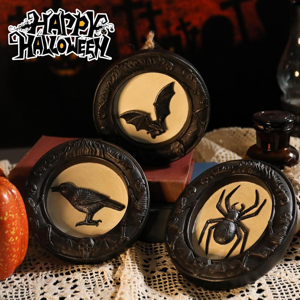 Ovewios Halloween Wall Art Decorations, Retro Gothic Framed Spooky Hanging Decor, Pack of 3 Resin Black Animal Head Wall Sculptures for Indoor Halloween Party Home Decorations