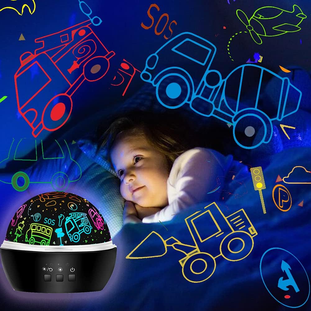 MINGKIDS Kids Night Lights for Bedroom,Project Dinosaurs and Vehicles on Wall or Ceiling,Room Lights for Baby Toddler,2 to 9 Year Old Gifts for Boys Girls