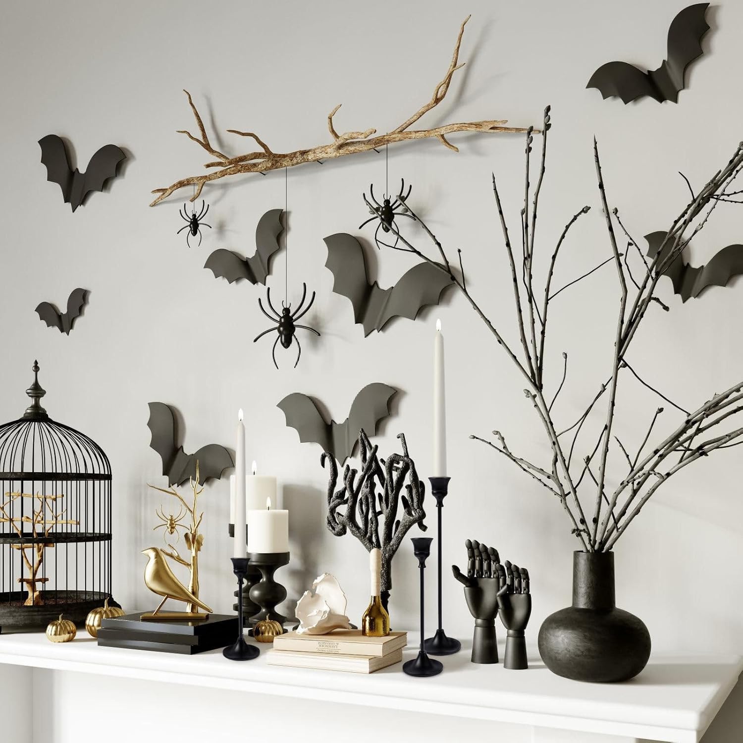 Metal Candle Holders for Candlesticks Taper Candlestick Holders Set Vintage Decorative Centerpiece Candelabra Tall Candle Stands for Halloween Thanksgiving Christmas (Matt Black, 1 Set (3 pcs))