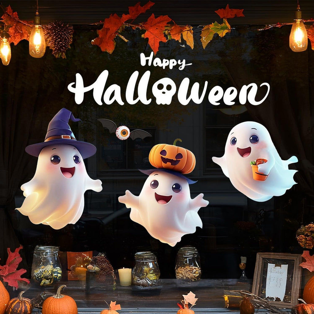 Halloween Window Clings for Glass Fall Static Cling Window Decals 1PCS Cute Ghost Pumpkin Autumn Reusable Window Stickers Home School Office Decorations