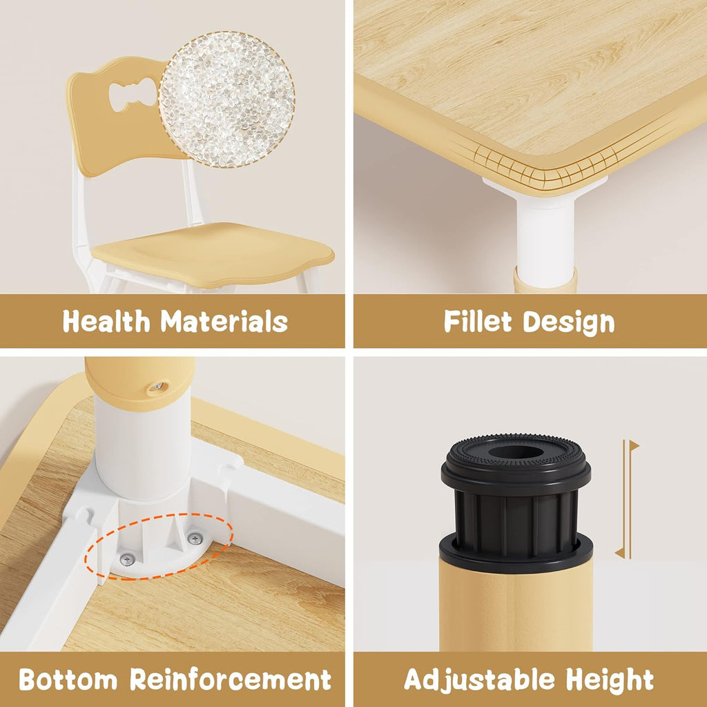 Brelley Kids Table and 6 Chairs Set, Height Adjustable Toddler Desk and Chair Set, Graffiti Desktop, Classroom/Daycare/Home, Children Multi-Activity Table for Ages 2-8