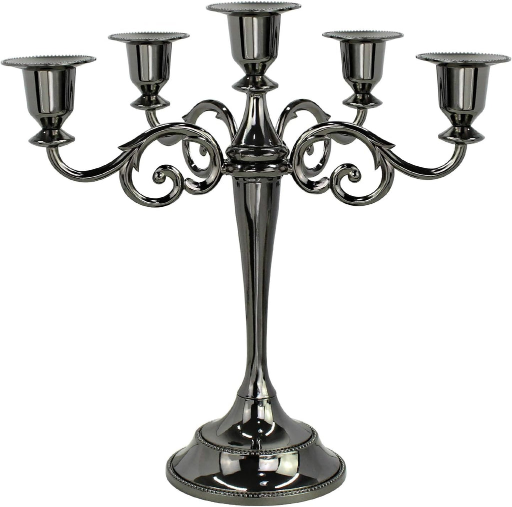 Metal Candelabra 5-Candle 10.1 Inch Tall Candle Holder Stick for Home Wedding Event and Party Festival,Black