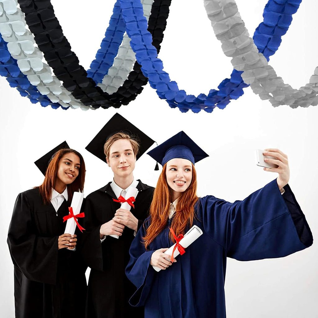 Navy-Blue Black-Silver Party-Decorations Streamers Garland - 157Ft Graduation Four-Leaf Clover Hanging Banner,Men Boys Birthday Wedding Bridal Neutral Baby Shower Fathers Day Decor Hugtmr
