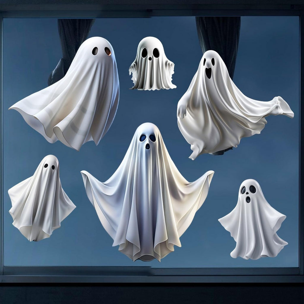 Halloween Ghost Window Clings for Glass 1PCS Static Cling Window Decals Spooky Window Stickers White Removable & Reusable Home School Office Party Decorations