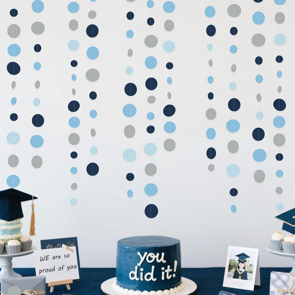 Dusty Blue Party Decorations Navy Blue Circle Dots Garland Gray Blue Hanging Paper Polka Dot Streamer for Wedding Baby Shower Engagement Bridal Shower Birthday Graduation Nautical Theme Party Supplies
