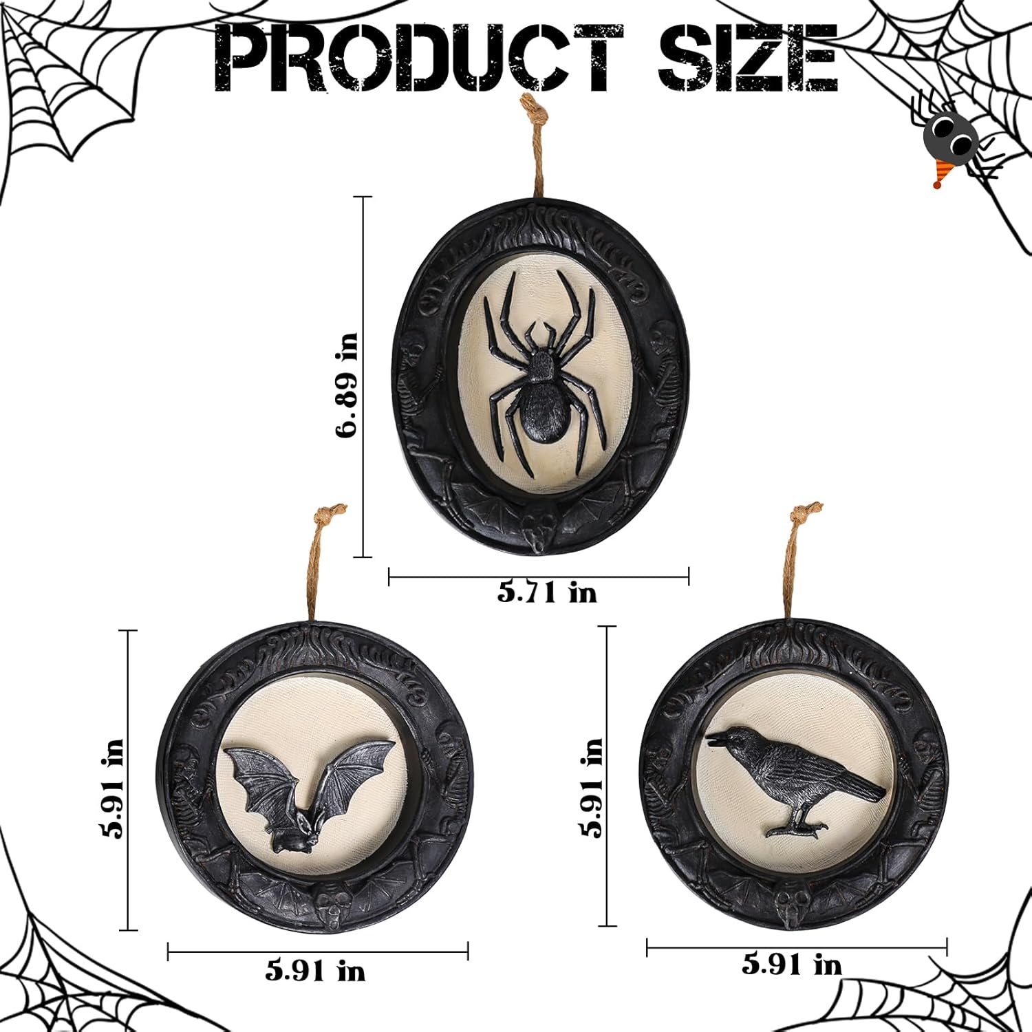 Ovewios Halloween Wall Art Decorations, Retro Gothic Framed Spooky Hanging Decor, Pack of 3 Resin Black Animal Head Wall Sculptures for Indoor Halloween Party Home Decorations