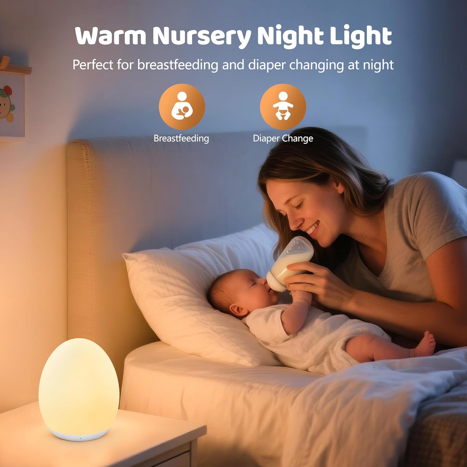 MediAcous Night Light for Kids Baby, Egg Light for Nursery, 7 Colors Changing & Stepless Dimming, Soft Silicone Touch Night Lamp with 1 Hour Timer, Rechargeable Nursery Night for Breastfeeding