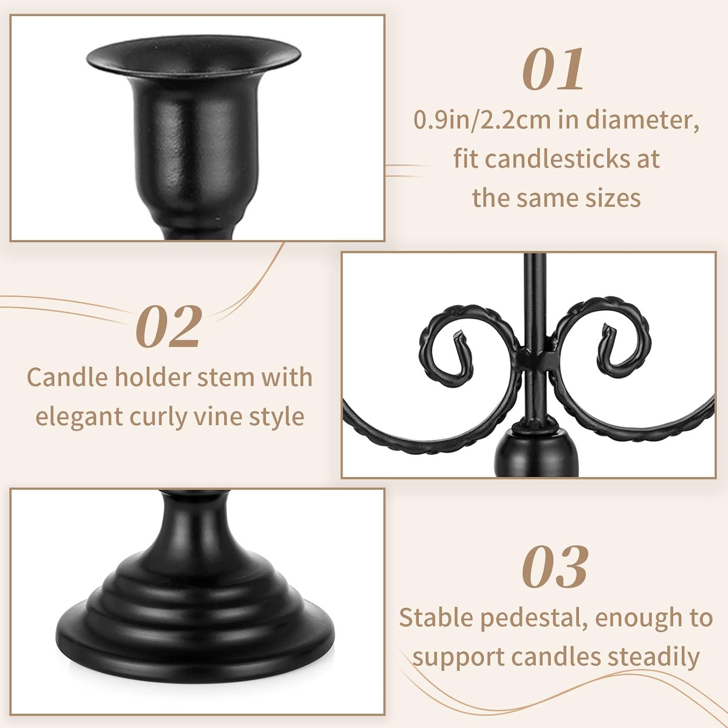 Sziqiqi Halloween Candle Holder Candelabra - Black Candle Stick Holders Pack of 2 Decorative Candleholders for Christmas Decoration