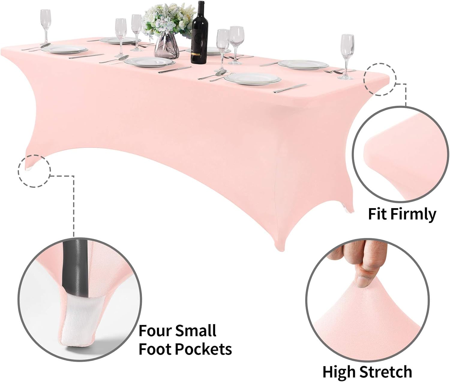 Spandex Table Cover for 8FT or 4ft or 6ft Table Universal Fitted Stretch Tablecloth for Party, Banquet, Wedding and Events-Blush Pink