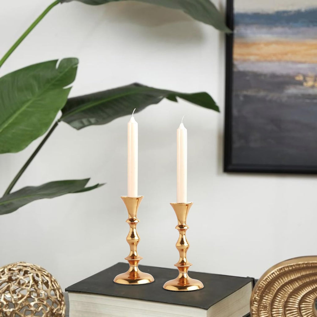 Rely+ Gold Candle Holders Set of 2 Decorative Centerpiece Table Candlesticks Holders for Taper Candles Home Decor Easter Candle Holders for Dinner Party Wedding Decorations