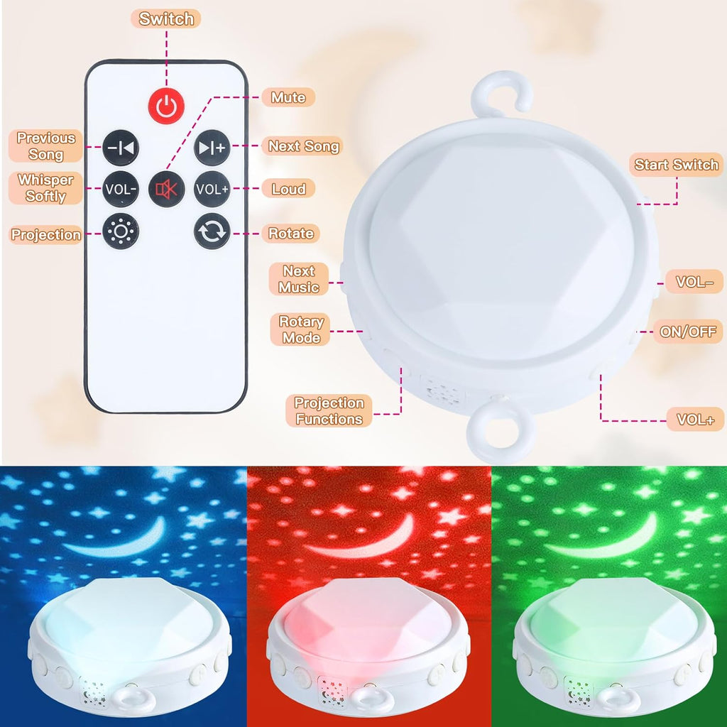 Baby Crib Mobile with Music and Lights, Mobile for Crib with Remote Control, Rotation, Starlight Projection, Crib Toys for Babies Boys Girls(Green)