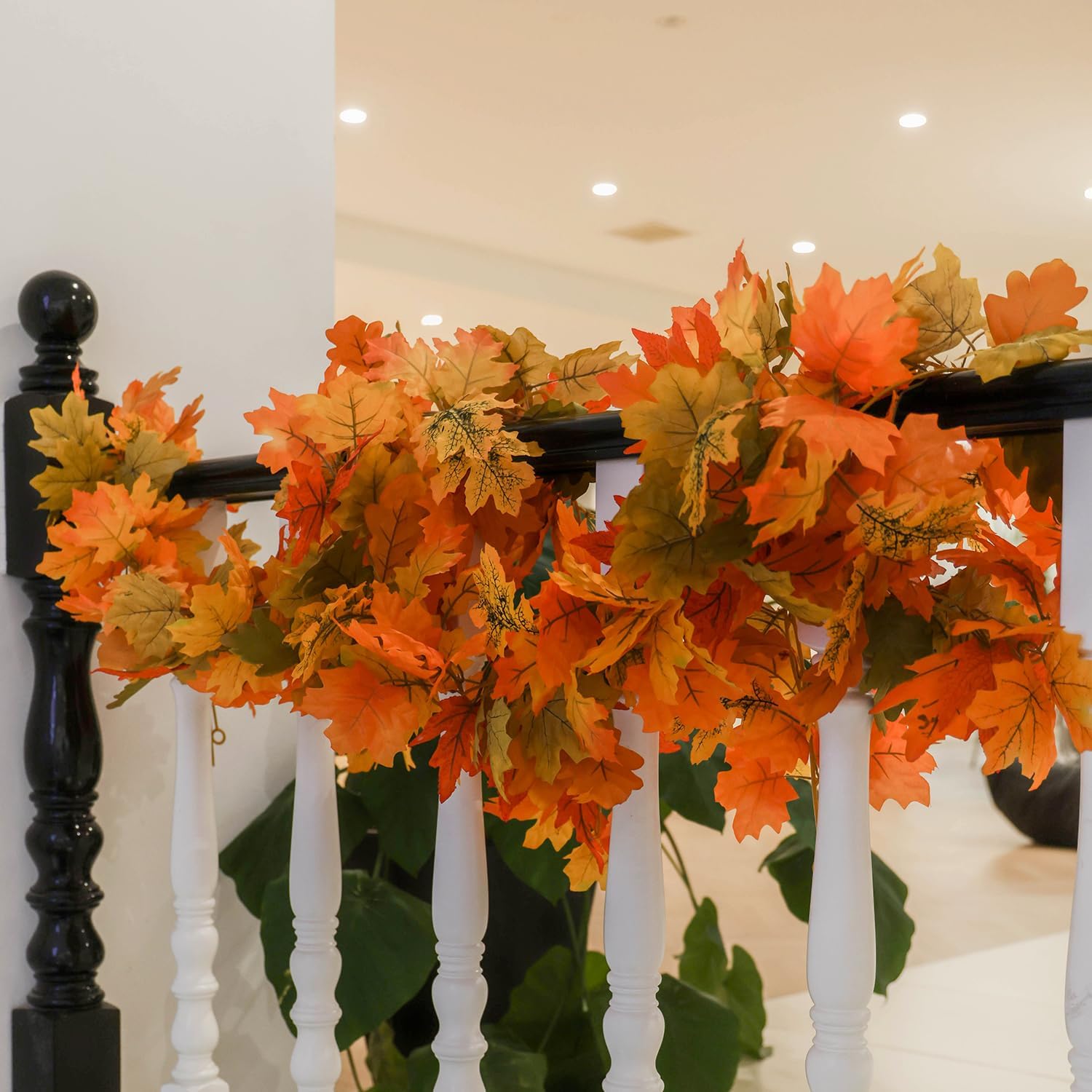 PARTY JOY 6PCS Orange Leaf Garland, 5.6Ft Halloween Garland Artificial Maple Leaf Autumn Hanging Fall Vines Thanksgiving Decorations Fall Decor