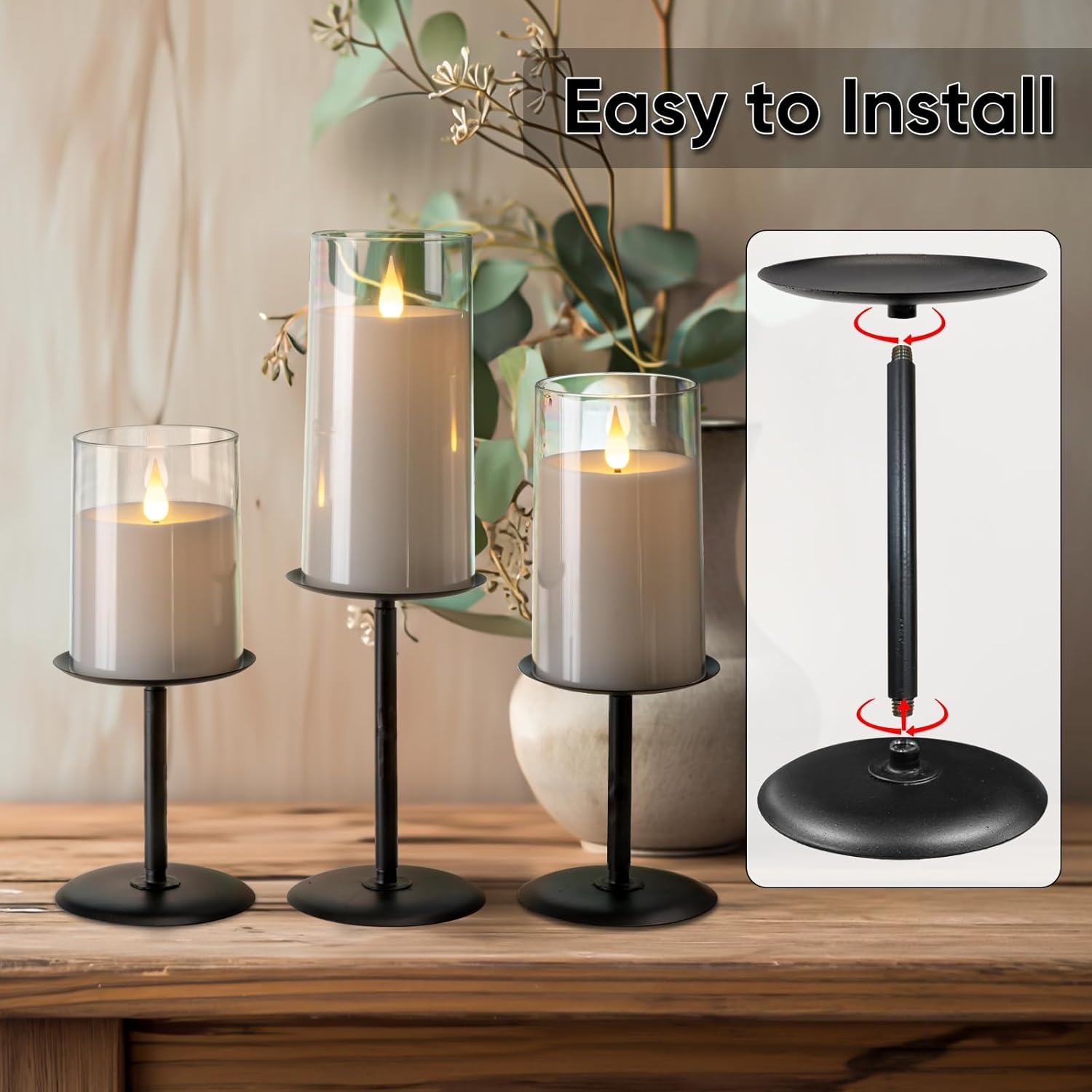 Homemory Holloween Candle Holders for Pillar Candles Set of 5 (Black)