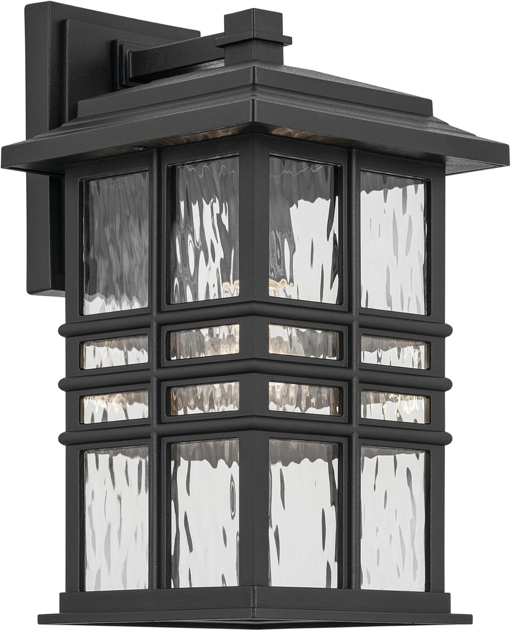 KICHLER Beacon Square 14.25" 1-Light Outdoor Wall Light with Clear Hammered Glass in Textured Black, for Exterior Doors, Garage, Porch, or Patio (14.25" x 8"), 49830BKT