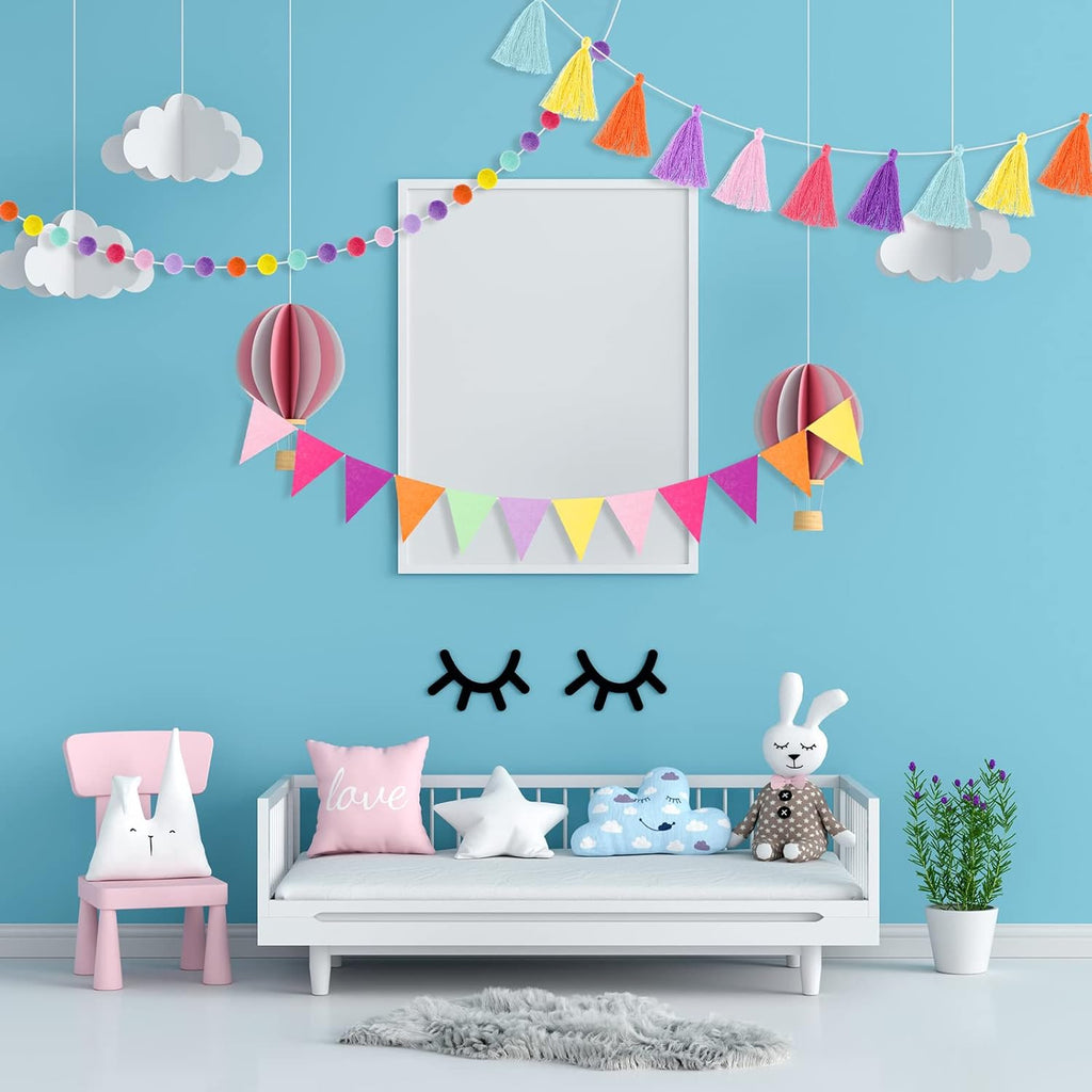 Irenare 9.8 ft Pom Pom Garland Felt Colorful Tassel Banner Christmas Party Pompoms Garland Decorations Felt Pennant Banner for Classroom Home Mantel Fireplace Birthday(Candy Color)