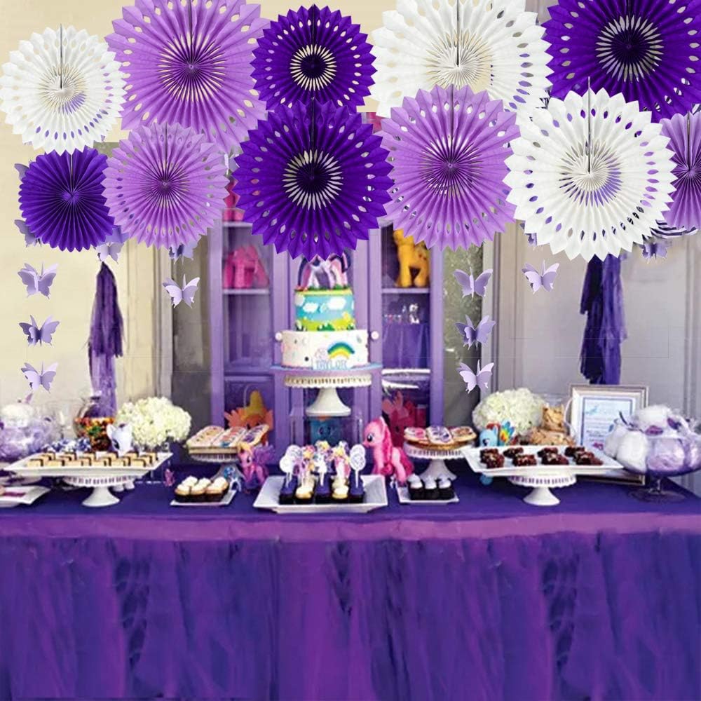 BEISHIDA Lavender Purple White Tissue Hanging Honeycomb Round Paper Fans Decoration Set for Birthday Baby Shower Bachelorette Wedding Photo Booth Backdrops Anniversary Paper Party Supplies（11 Packs）